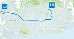 Situació de l'estació Gavarra a la línia L5 (mapa base: wefer.com)