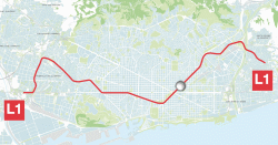Situaci� de l'estaci� Clot a la l�nia L1 (mapa base: wefer.com)