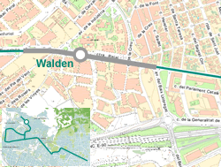 El tram marcat en gris correspon a l'entorn considerat de la parada. Mapa base: ICC