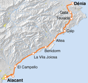 Mapa del traat de la lnia Alacant-Dnia