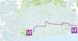Situació de l'estació La Pau a la línia L2 (mapa base: wefer.com)