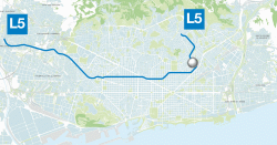 Situació de l'estació Congrés a la línia L5 (mapa base: wefer.com)